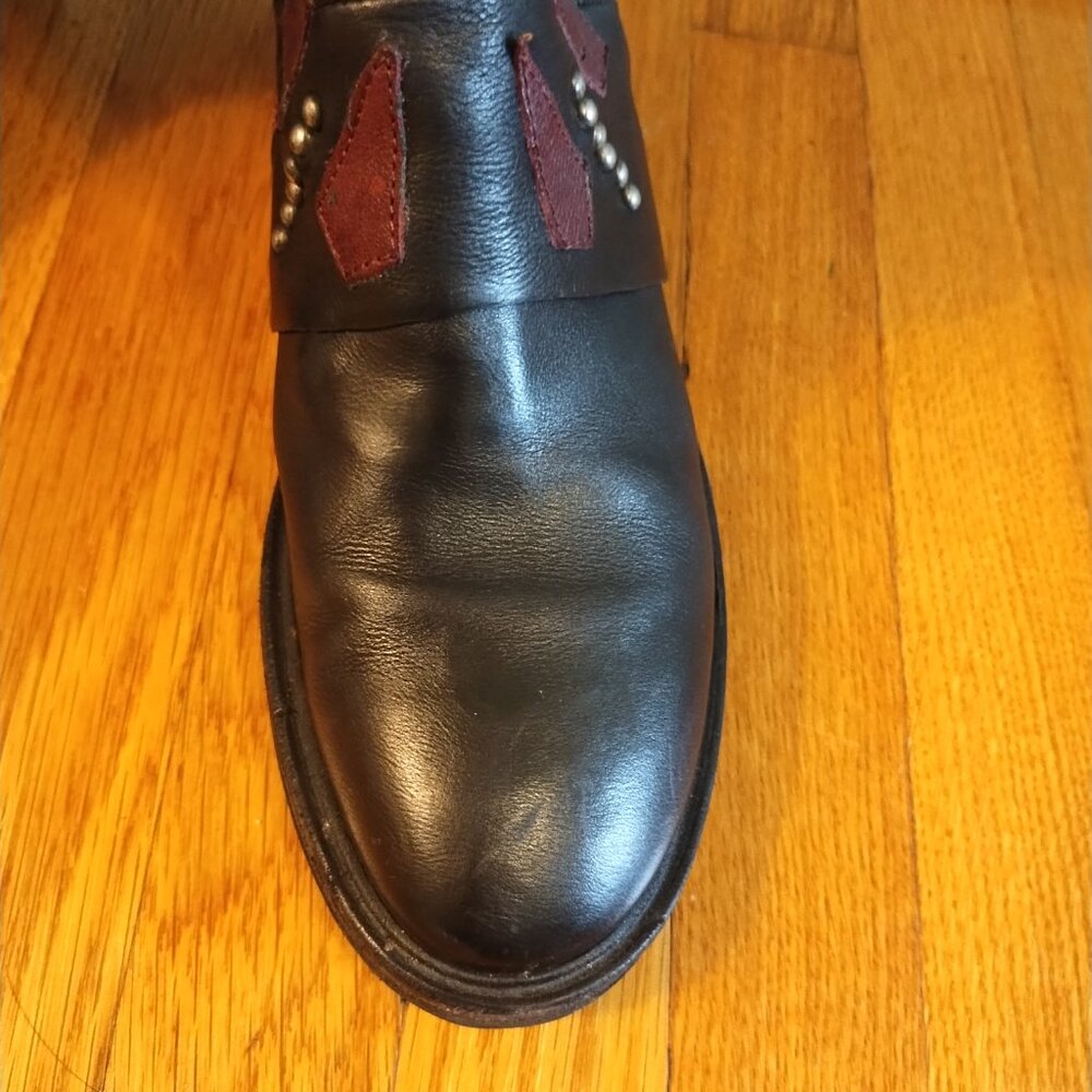 A.S.98 Carlyle Tall boots 38 7.5 Burgundy Black Leather Biker - Picture 3 of 13